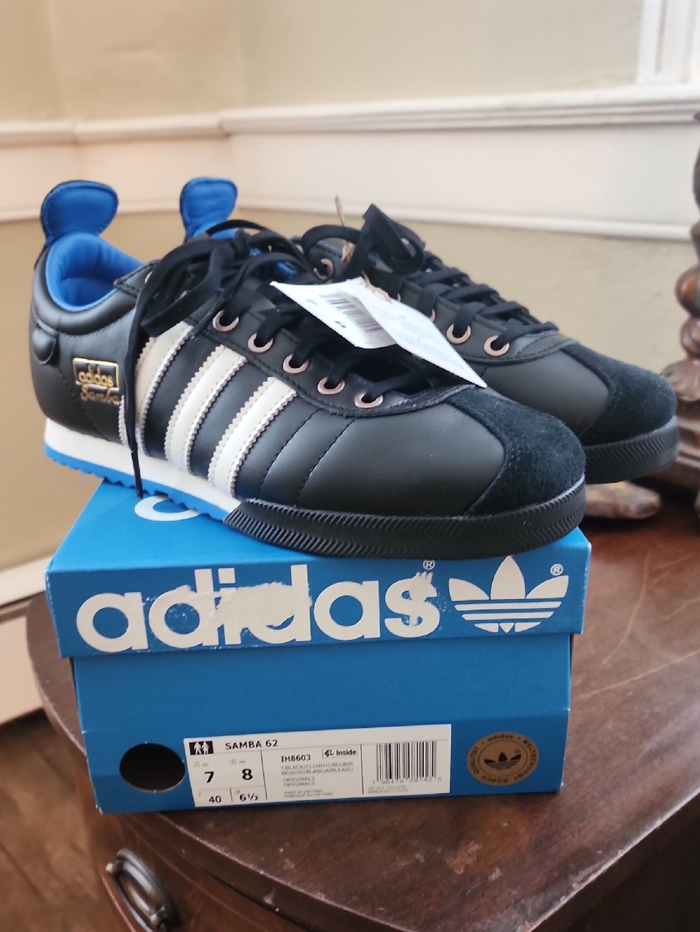 NWT Adidas Samba Classic Black White Blue Sneakers